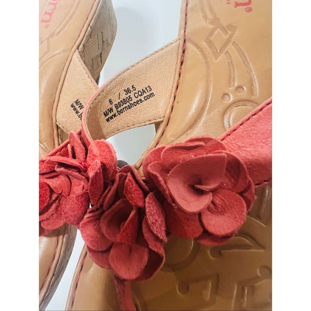 Born Kornelia Coral Leather Flower Sandals Sz 6 - Picture 2 of 8